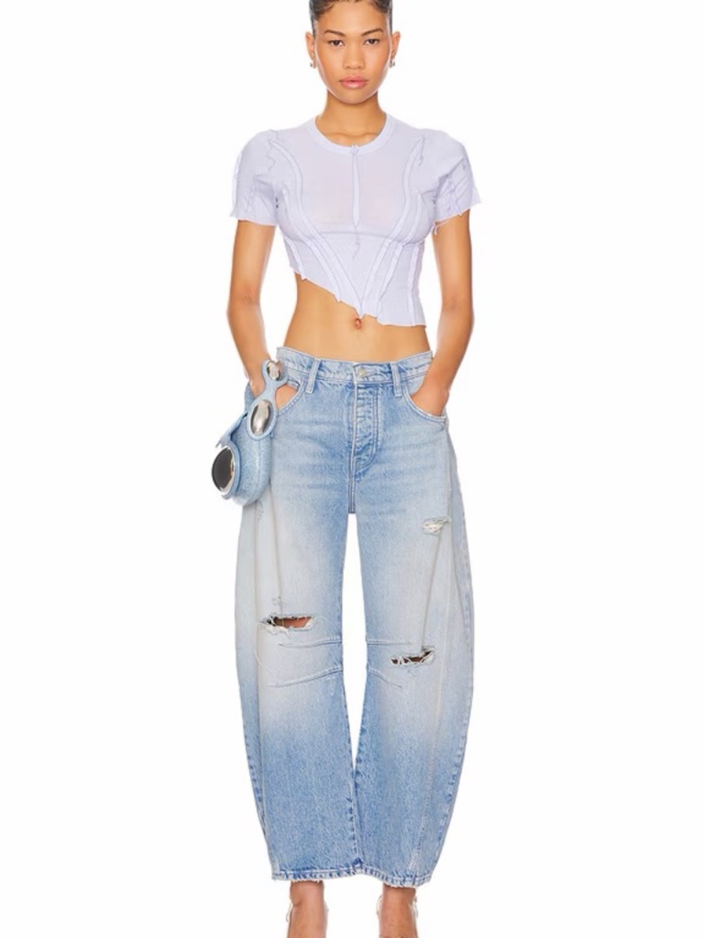 Free People We The Free Good Luck Mid-Rise Barrel Jeans distressed
